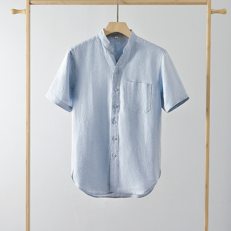 2025 New Summer Men's Linen Shirt Stand Collar Loose Short Sleeve Casual Linen Men's E011 2025 New Summer Men's Linen Shirt Stand Collar Loose Short Sleeve Casual Linen Men's E011