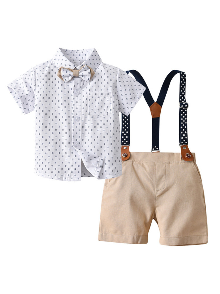 Ropa para niños al por mayor entrega de una sola pieza pantalones de tirantes finos británicos ropa de tres piezas para niños ropa de verano para niños de manga corta