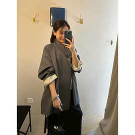 元派bluepops2025秋新款立领高级感腰带风衣休闲中长款外套A5566