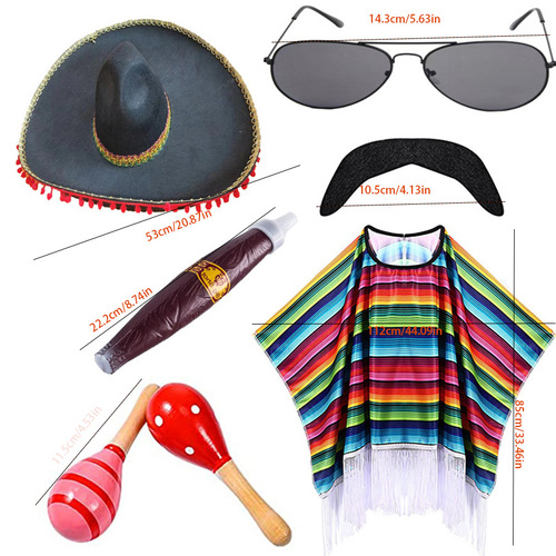 Halloween Children's Mexican Mantle Costume Masquerade Adult Mexican Cloak Shawl Performance Suit Set