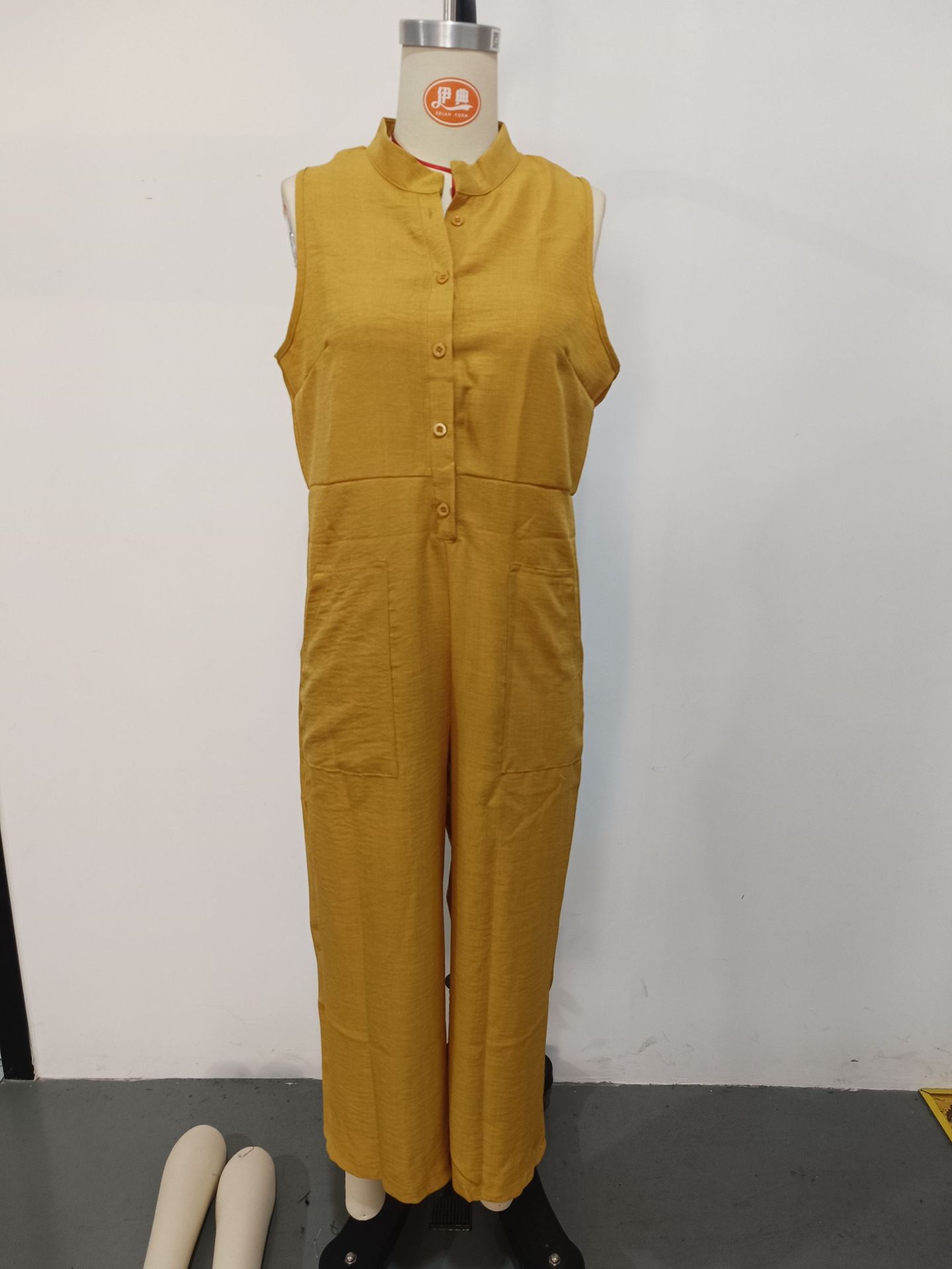 Women's Casual Sleeveless Stand Collar Jumpsuit With Pockets_voghion.com