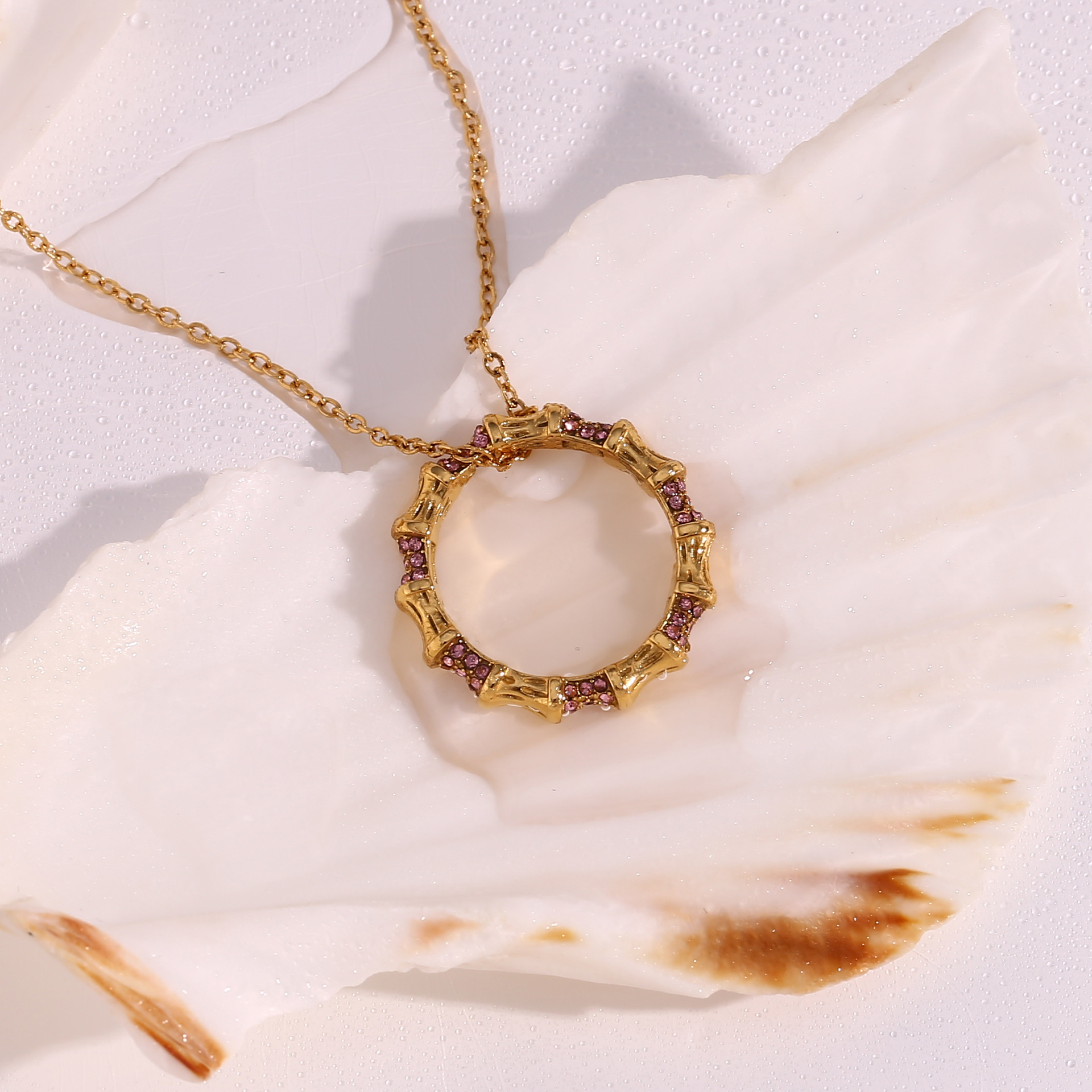 Stainless Steel Bamboo Ring Pendant Necklace