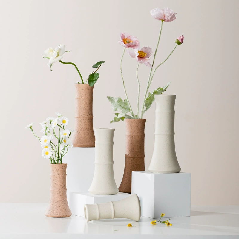 Простая ретро-ваза из матовой керамики, каменная посуда, бамбук, креативные предметы интерьера, скандинавский ретро-пасторальный стиль, изделия ручной работы