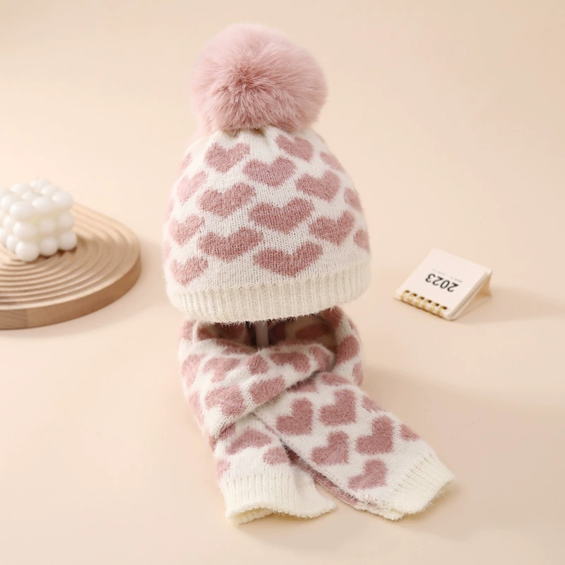Knitted hat for new born, scarf, keep warm set girl's, 0-12 month