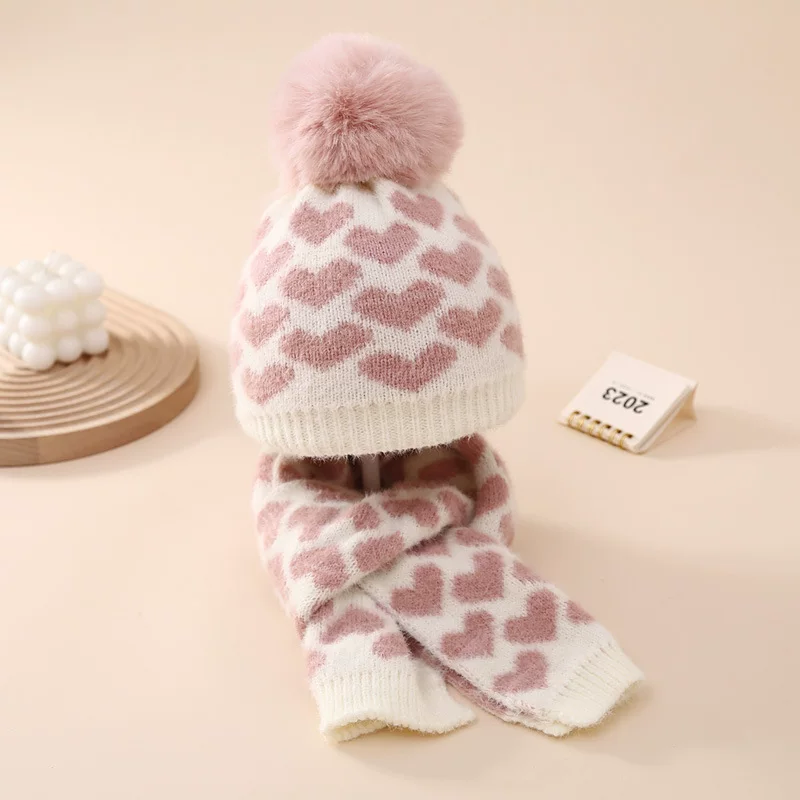 Knitted hat for new born, scarf, keep warm set girl's, 0-12 month
