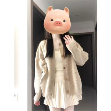 春秋氛围感穿搭针织衫毛衣开衫套装女外套百褶裙两件套慵懒风复古