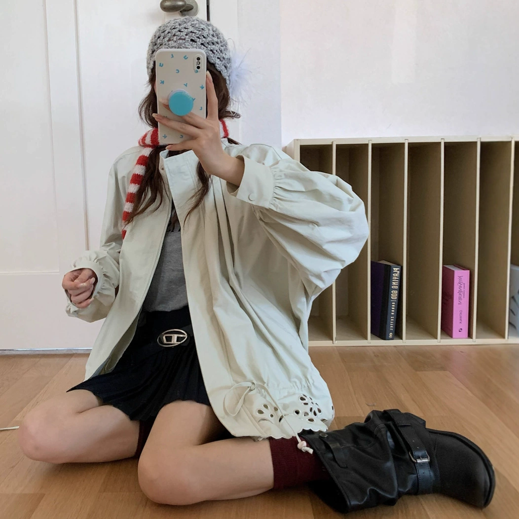 Brand spring design trench coat, jacket, Korean style, drawstring, oversize