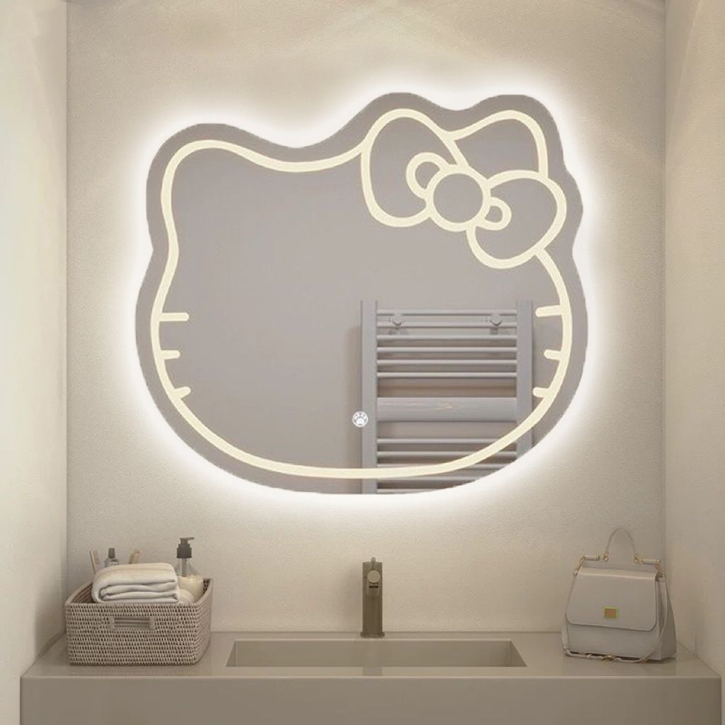 Internet Celebrity Cartoon Cat Mirror Home Decoration Kidsren's Room Bathroom Smart Led Wall-Mounted Vanity Mirror with Light