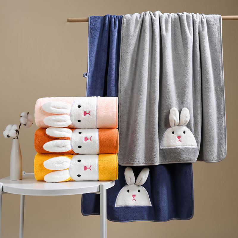 Wholesale Coral Velvet Towel Set Cartoon Bunny Thickened Absorbent Towel Bath Towel Household Couple Towel Bath Towel Set