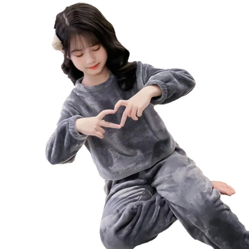 Children's winter padded round neck warm pajamas and pants set, suitable for boys and girls, cute and cozy set for trendy warm sleepwear.