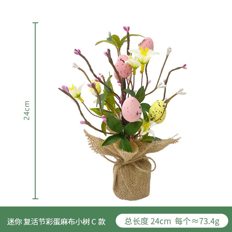 Artificial colorido huevo de madera pila pequeño árbol Amazonas Pascua espuma huevo Margarita planta verde falso hoja decoración interior