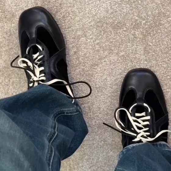 Cowhide Edition ~ Retro Black German Training Shoes Lace-up Forrest Gump Shoes Women's Inner Height Increasing Casual Board Shoes All-match sneaker Trendy