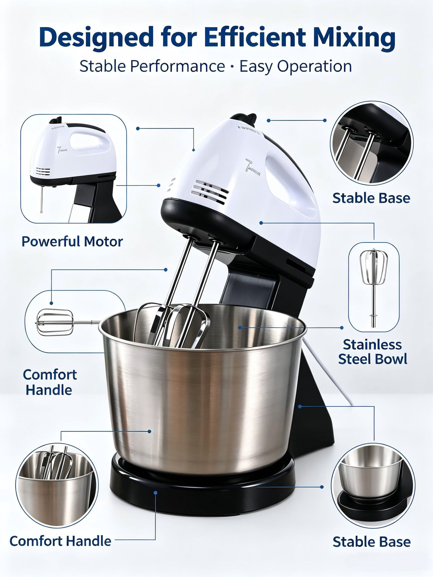 Cross-Border Electric Hand Mixer Household Portable Cream Whipper Dough Mixer Desktop Egg Beater Multifunctional Stirrer