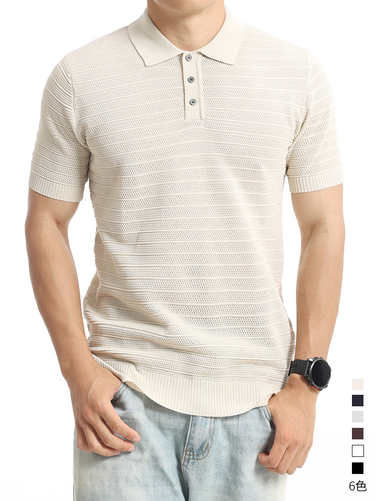 Europa y América transfronterizos hombre hielo de punto polo camisa de manga corta hombre de verano de negocios casual de alto nivel con solapas hombre