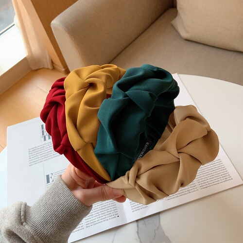 Korean Dongdaemun Style Pleated Wide Edge Solid Color Hair Clip Fashion Retro Hair Pin Korean Version Headband Hair Accessory for Women
