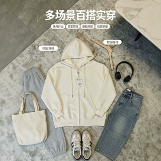即墨2026秋冬新款宽松外套连帽开衫卫衣休闲百搭运动女款长袖上衣