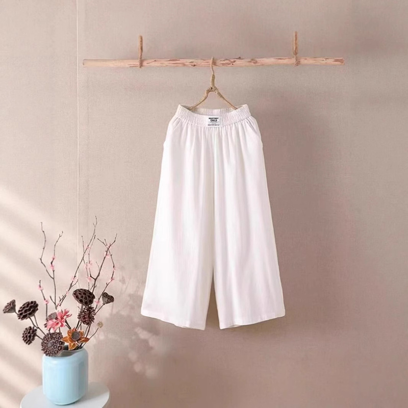 Cotton and Linen Wide-Leg Pants for Women, Summer 2026 New Style, Straight Thin Large Size Casual Cropped Pants, High-Waisted Pants for Petite Women