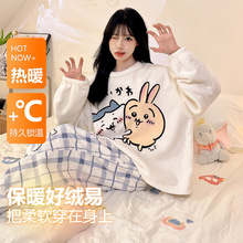 睡衣女秋冬季长袖法兰绒女孩保暖家居服珊瑚绒可爱卡通中大童套装