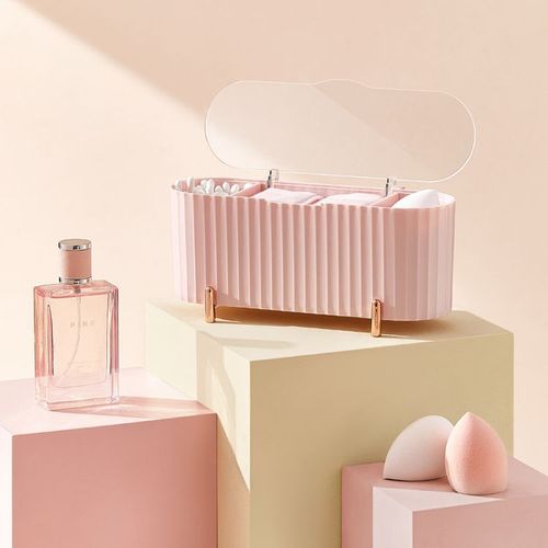 Desktop makeup brush, transparent covered makeup cotton, makeup egg storage box, cosmetics storage box, cotton swab storage box