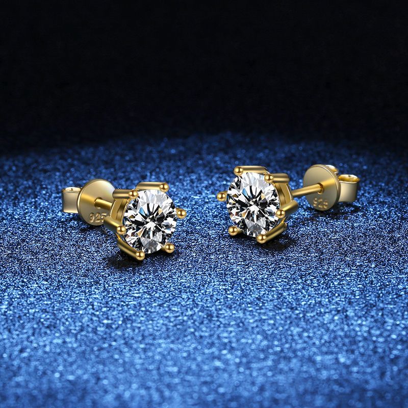 Transfronterizo transmisión en vivo moissanite s925 plata esterlina chapado en oro clásico seis-garra Stud pendientes 1 quilate D color moissanite Stud pendientes para las mujeres