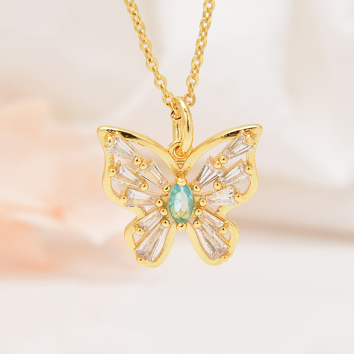 Copper Pendant Material Copper Inlay Butterfly Rhinestones Pendant Necklace