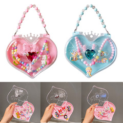 Korean children's jewelry set hair clip earrings necklace ring heart-shaped carrying box for little girls princess hair accessories