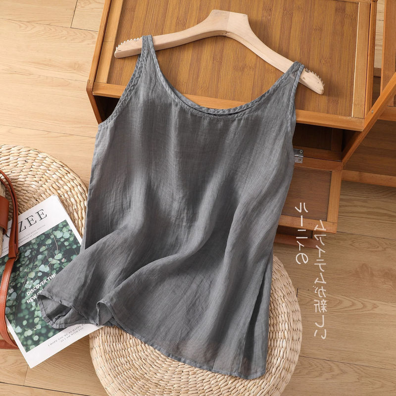 Artistic Solid Color Simple Cotton and Linen Vest Women's Summer Thin Breathable Outer Wear Inner Sling Slim Linen Top
