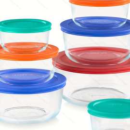 高硼硅玻璃保鲜碗直边碗七件套微波炉加热PP盖简易盖保鲜盒密封