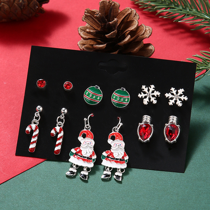 Cute Santa Claus Snowflake Alloy Enamel Plating Inlay Rhinestones Drop Earrings Ear Studs 1 Set display picture 3