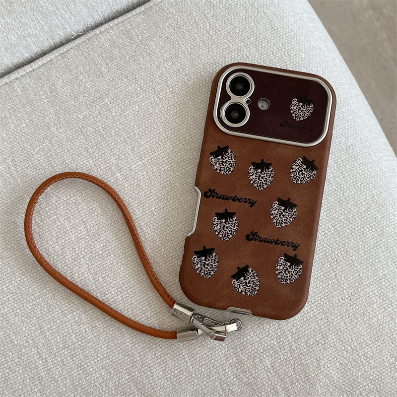 Ventana grande leopardo fresa para iPhone15promax niña Apple 14/16 simple funda para teléfono 13pro
