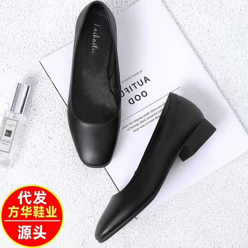 2026 verano nuevo trabajo zapatos de cuero negro suela suave zapatos profesionales de prueba de tacones medios zapatos de etiqueta zapatos de mujer
