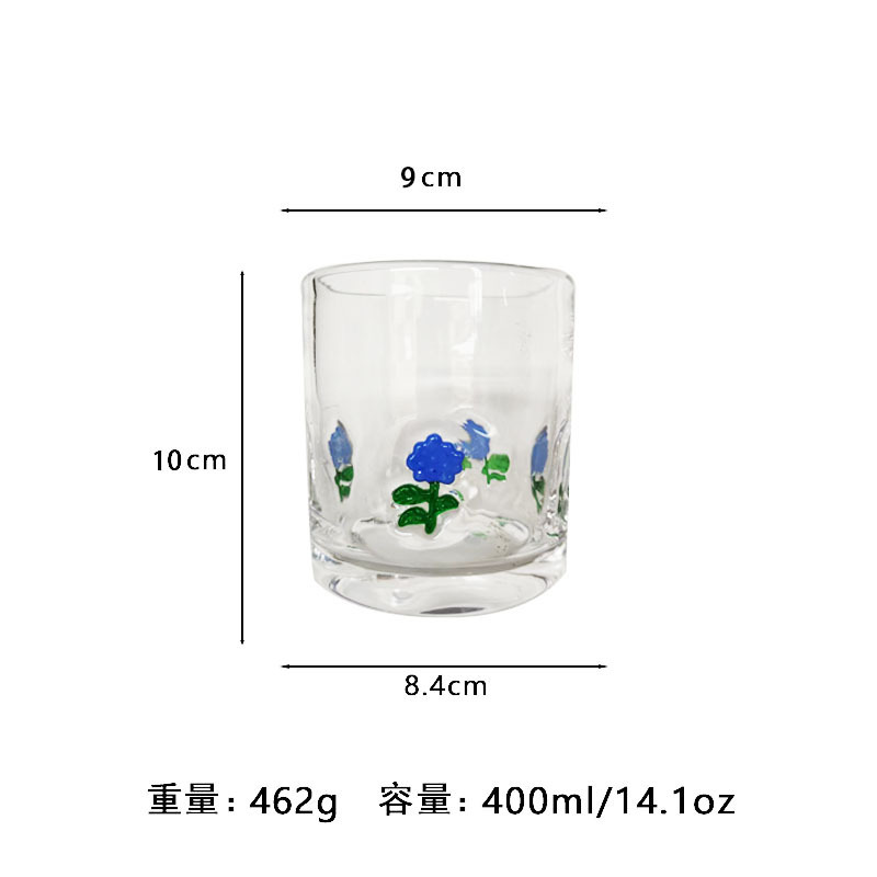 中古人工开口贴片水晶玻璃杯樱桃草莓压花贴片装饰饮品咖啡杯|undefined