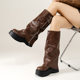 Black Retro British Thick Heel Thick Bottom Boots Women's 2024 New Autumn Slim Look Increased Pants Knight Boots