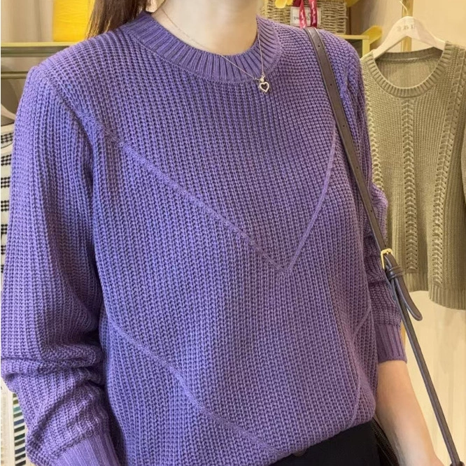 2024-V-образный слиток с круглым вырезом с длинными рукавами