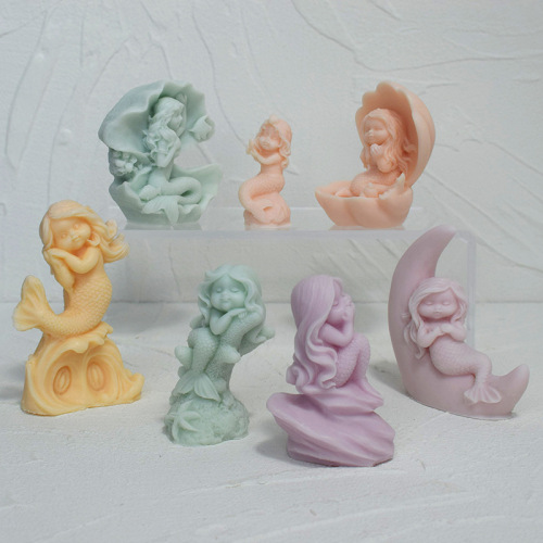 Mermaid Series Aromatherapy Plaster Mold DIY Shell Mermaid Aromatherapy Candle Glue Ornament Silicone Mold