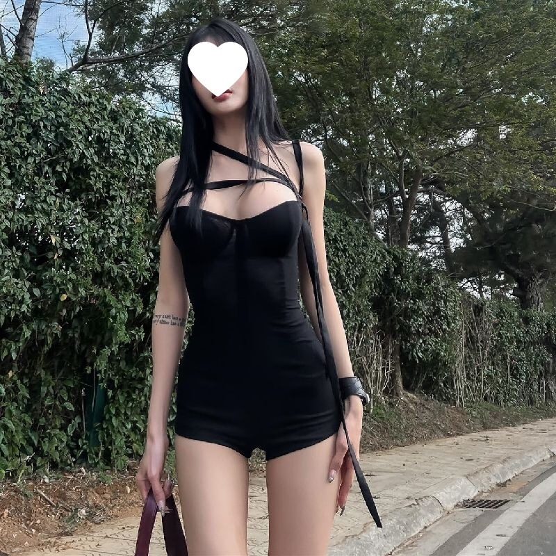 Strapless Sleeveless Strap Shorts Backless Jumpsuit Sexy Backless Low-cut Niche Casual Pants Strap Spice Hip
