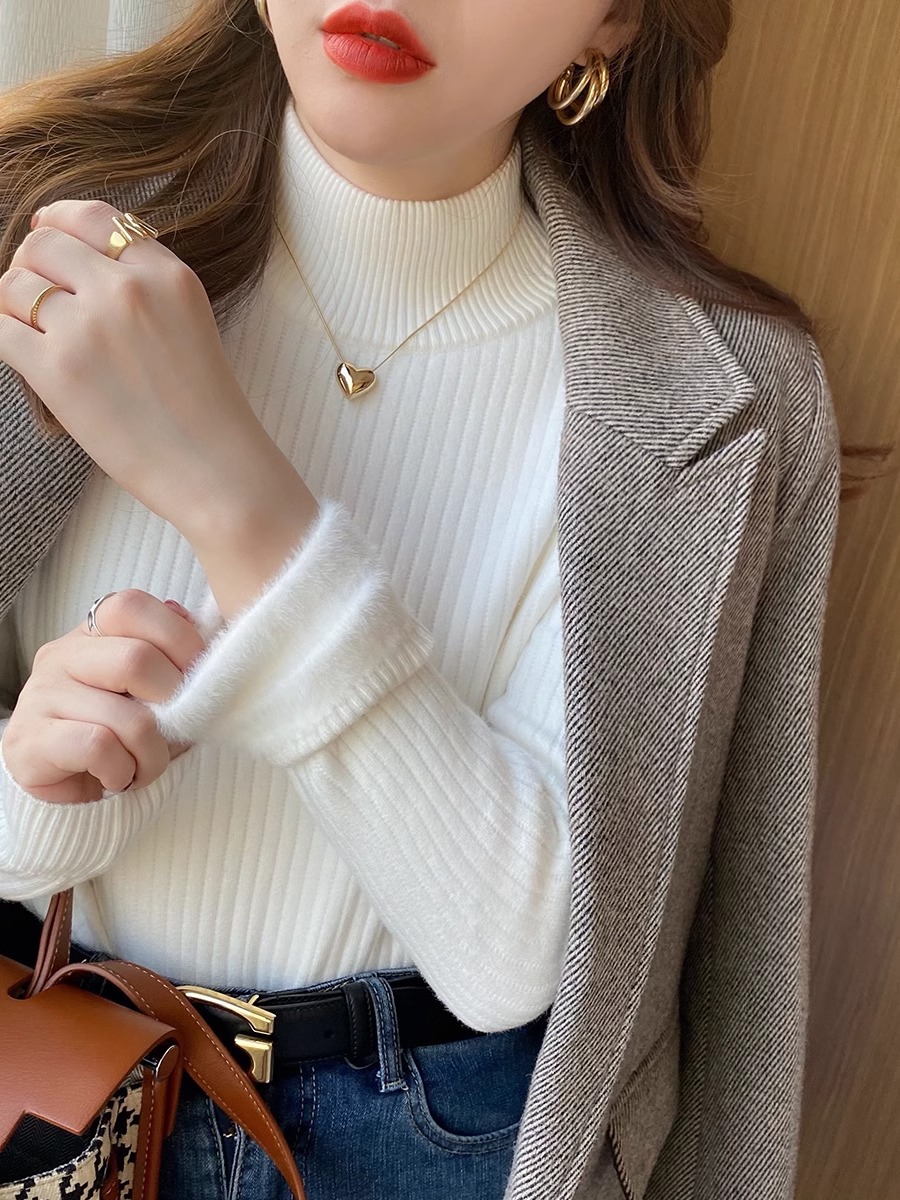 一体型フリース素材 ハーフタートルネック 長袖インナーセーター レディース 冬 2025年新作 ネット人気商品 インナー