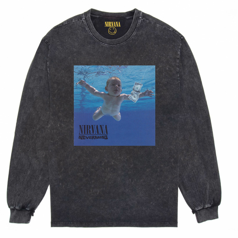 Nirvana Vintage American retro apenado rock punk angustiado lavado batik Camiseta de manga larga