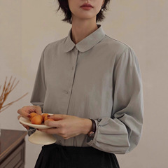 日系复古长袖衬衫女春秋宽松叠穿内搭上衣设计感小个子衬衣