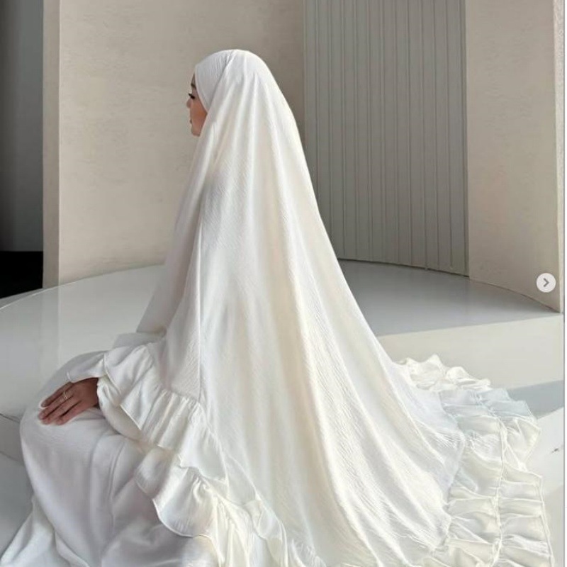 Middle Eastern Two-piece Outfit, Double-layered Ruffled Long Headscarf + Multi-colored Long-sleeved Robe DS111_ecoleips.com