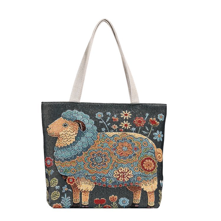 Double sided gold wire jacquard embroidered canvas student tutoring shoulder large capacity mommy bag, artistic style_voghion.com