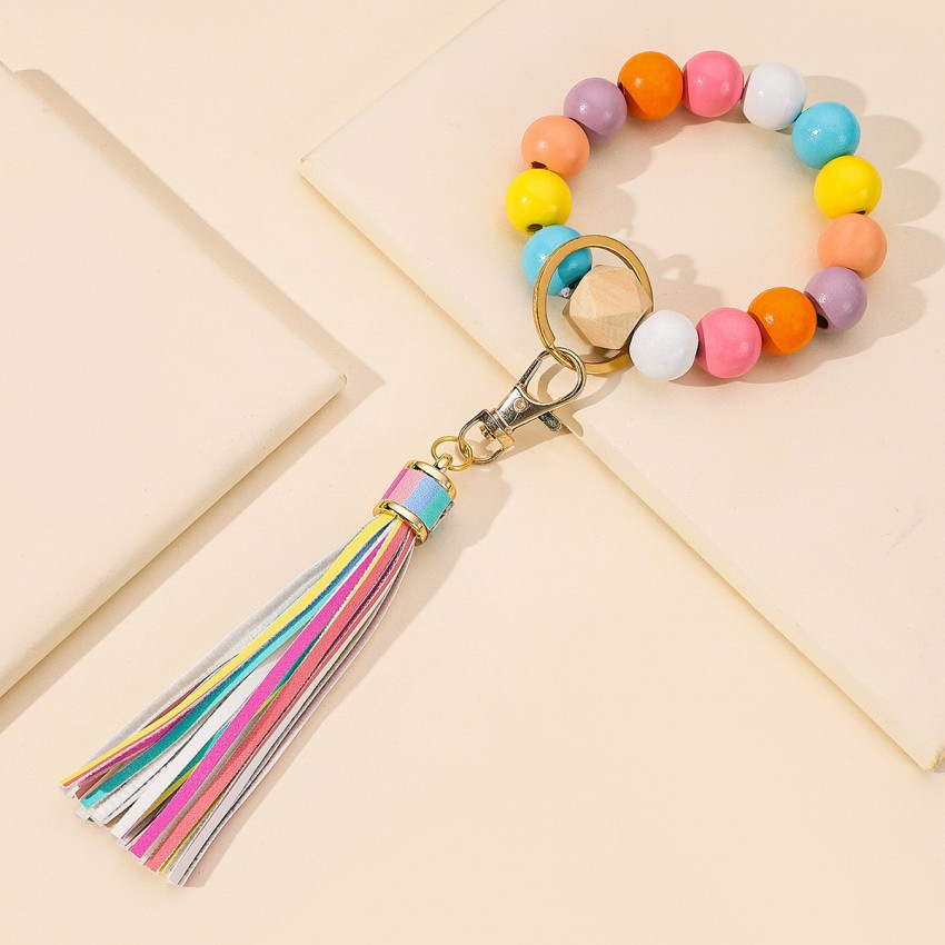 Geometric Pattern Bohemian Geometric Wood Women's Bag Pendant Keychain