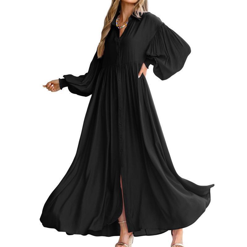 S 39277 Lapel Pleated Extra Long Dress