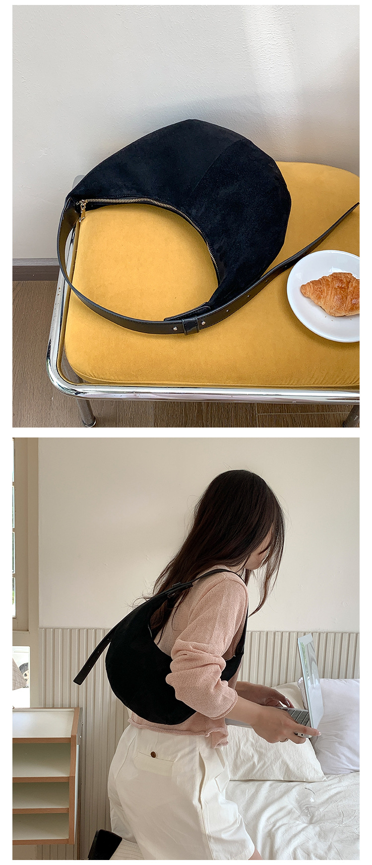 Suede autumn edition women, Japanese Korean niche hand-held dumpling bag, plush fashionable and simple new shoulder bag_voghion.com