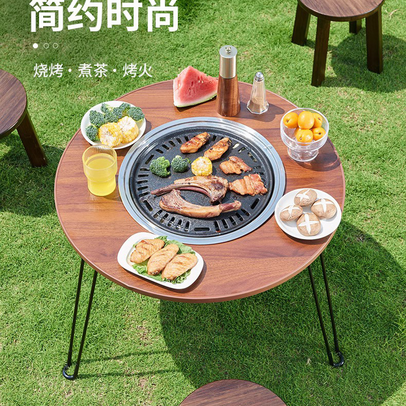 Nueva mesa de camping al aire libre Mesa Redonda barbacoa estufa Parrilla de cocina mesa de té olla caliente integrado portátil auto-conducción de viaje
