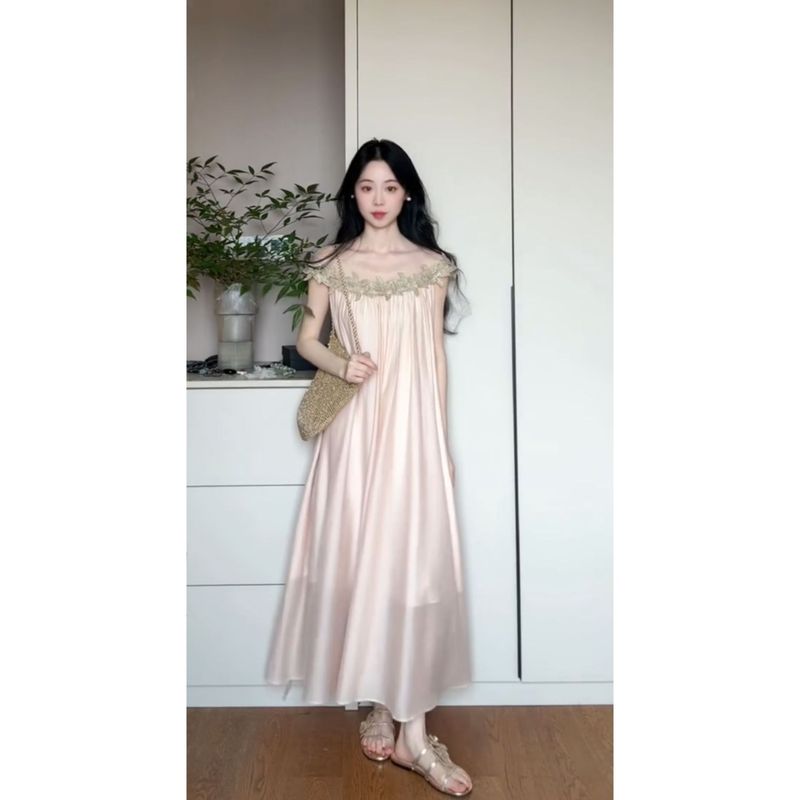 韓国風ワンショルダーピンクドレス女性用海辺休暇ハイエンド妖精ドレス|undefined