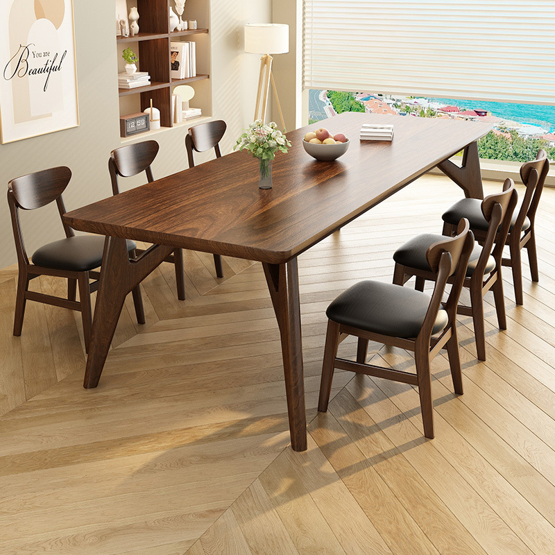 South American Walnut Dining Table and Chair Combination Solid Wood Log Rectangular Dining Table Retro Dining Room Living Room Large Long Table