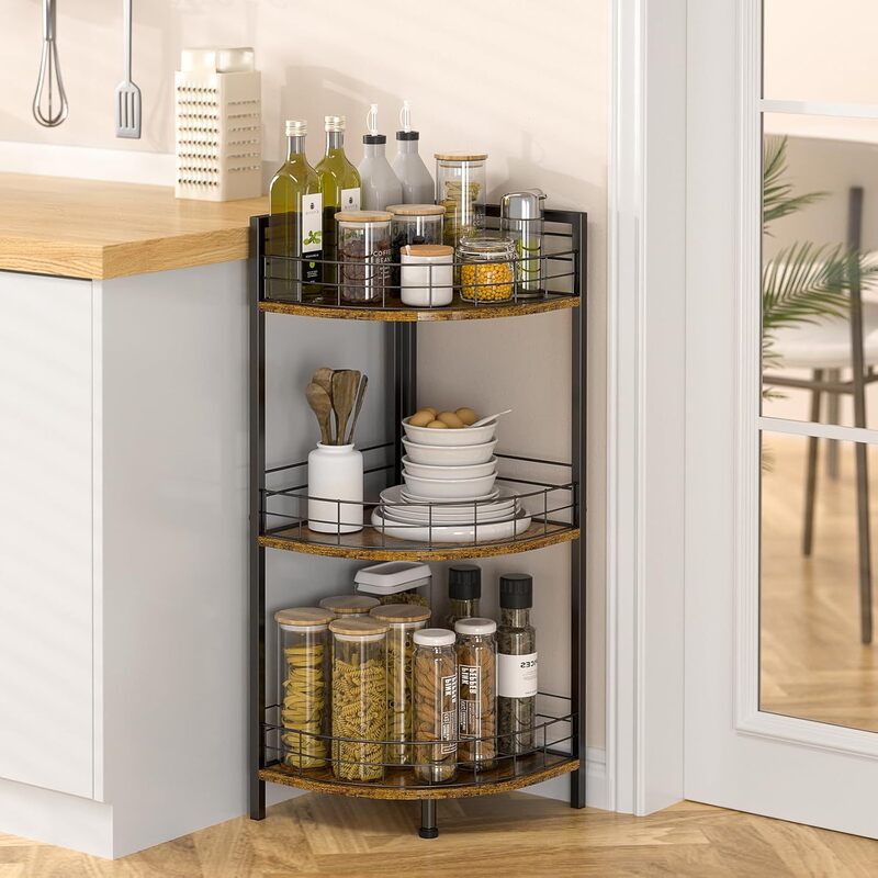 Bathroom Standing Shelf, 3-Tier Open Floor Shelf, Freestanding Shelf Unit, Triangular Arc Shape