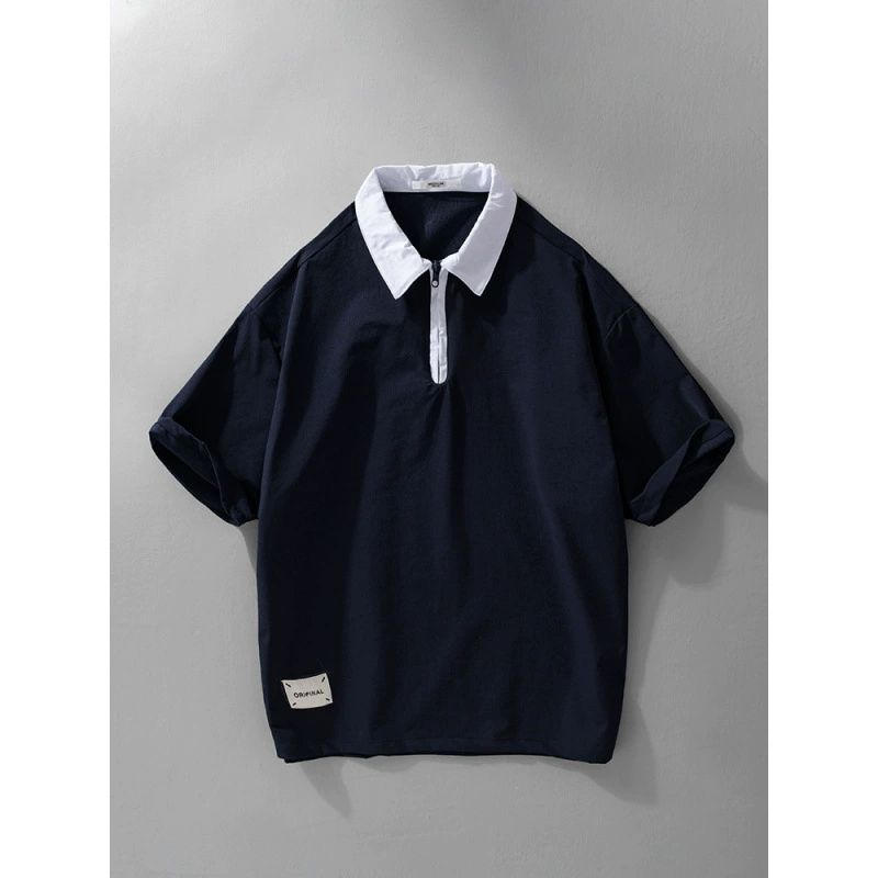 Летняя модная рубашка-поло с короткими рукавами для молодежи и среднего возраста, футболка с лацканами в корейском стиле, быстросохнущая мужская одежда из ледяного шелка большого размера H610