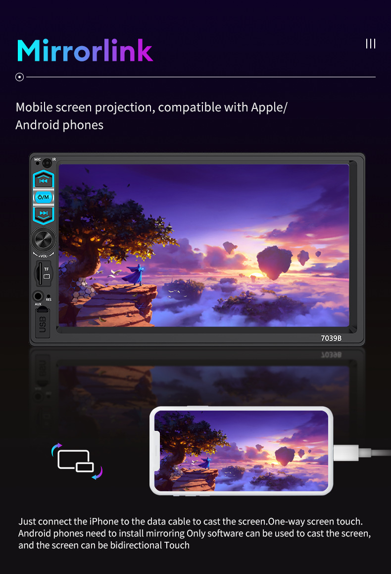 7inch Mp5 Player Car Display Screen Portable Fm Reversing Rear View Bluetooth Connection Hd 1080